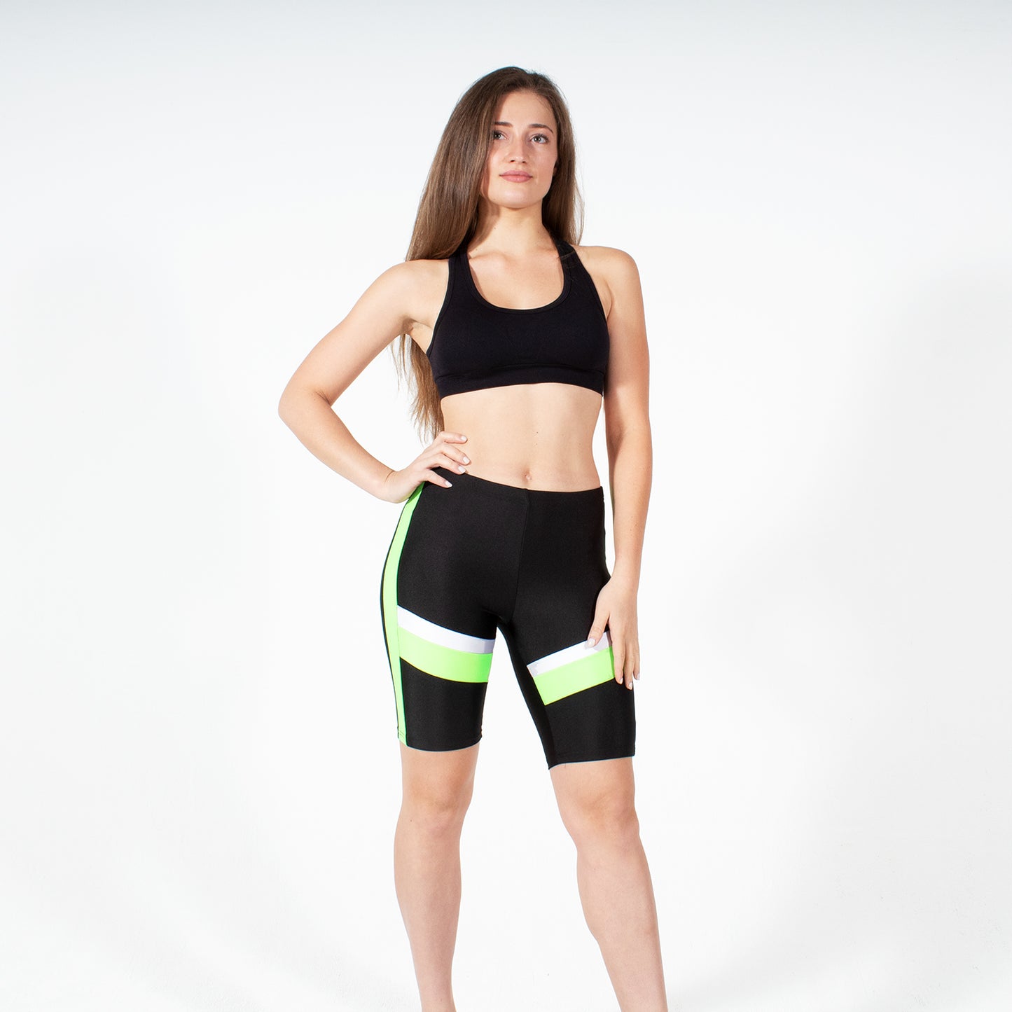 Runner Island Women's Black Silver Lime Run to Swim Shorts