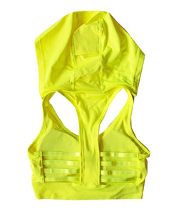 Womens Neon Yellow Sports Bra Tank Top Hoodie