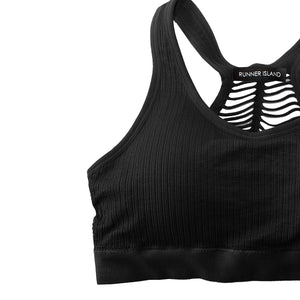 Runner Island Black Slits Ribbed Sports Bra