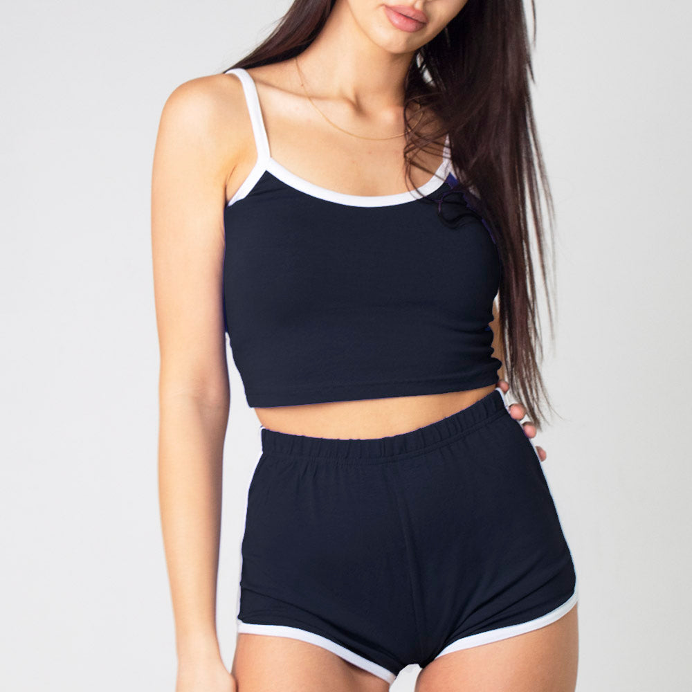 Runner Island Black Retro Dolphin Shorts and Cropped Cami Set