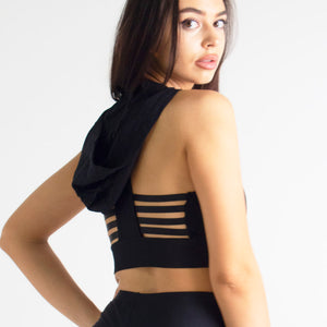 Womens Black Sports Bra Tank Top Hoodie