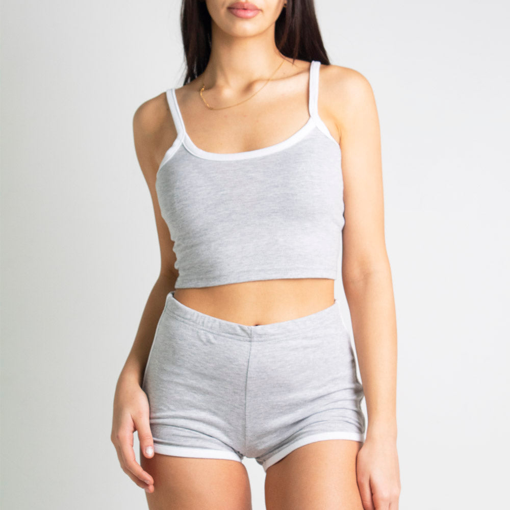 Runner Island Heather Grey Retro Dolphin Shorts and Crop Top Outfit Set
