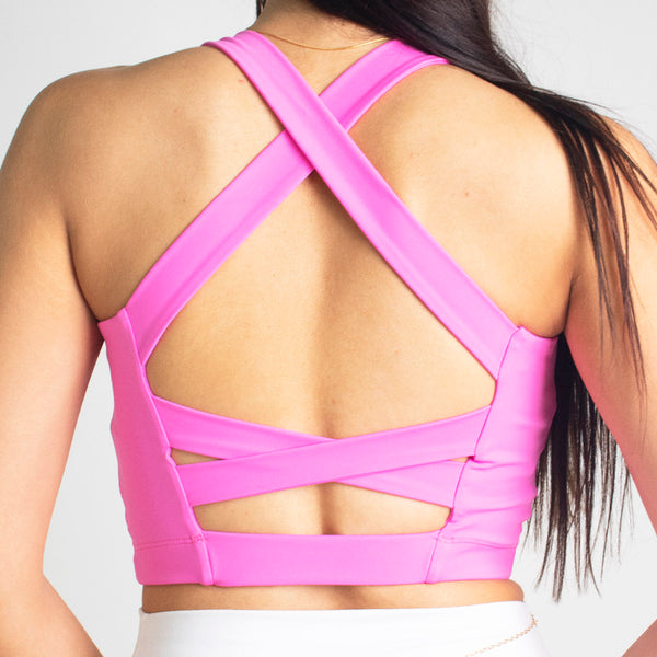 Buy NEON PINK TOP Womens Neon Pink Longline Sports Bra Neon Pink Cropped  Workout Top Crop Top Bright Pink Sports Bra Running Gym Online in India 