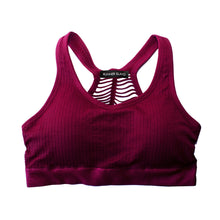 Load image into Gallery viewer, Red Wine Ribbed Sports Bra