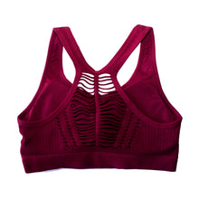 Load image into Gallery viewer, Red Wine Ribbed Sports Bra