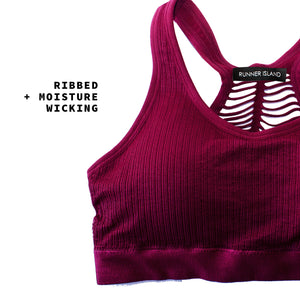 Red Wine Ribbed Sports Bra