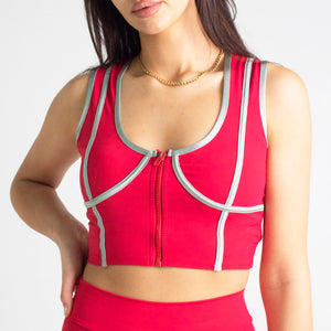 Red Zipper Crop Tank