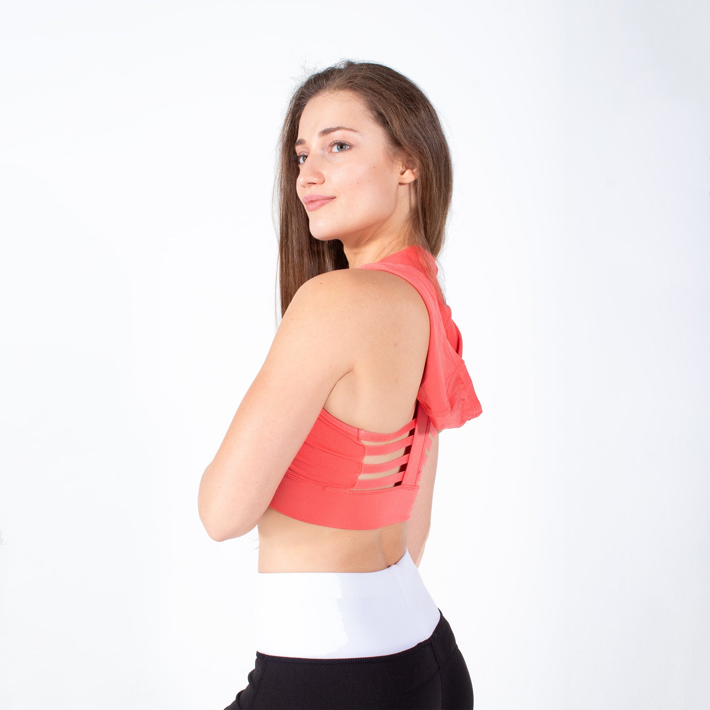 Runner Island Womens Coral Sports Bra Tank Top Hoodie