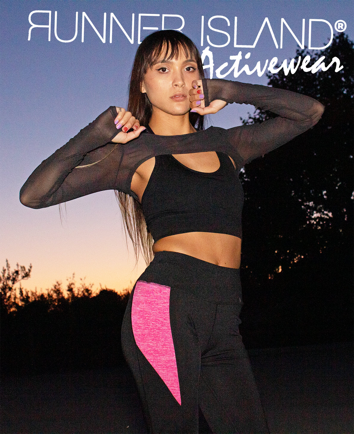 Runner Island Coastal Sun Workout Crop Top Long Sleeve Run to Swim