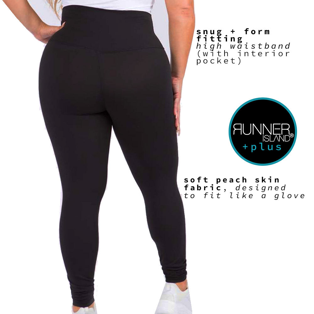 Runner Island Black Plus Size High Waistband with Pocket Leggings