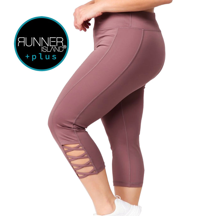 Mauve Taupe Plus Size Lattice Workout Capri
