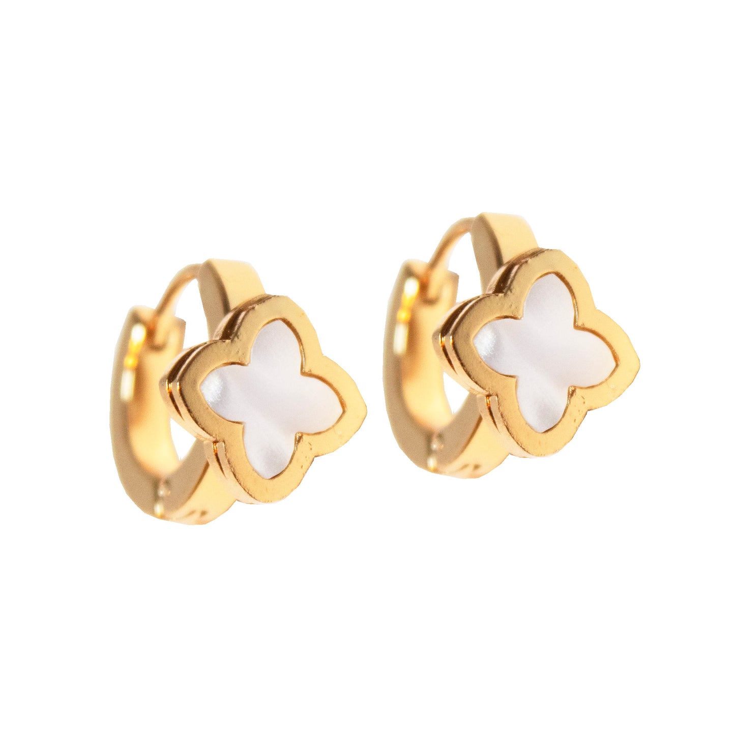 MOP Huggie Earrings Stainless Steel Gold Tone