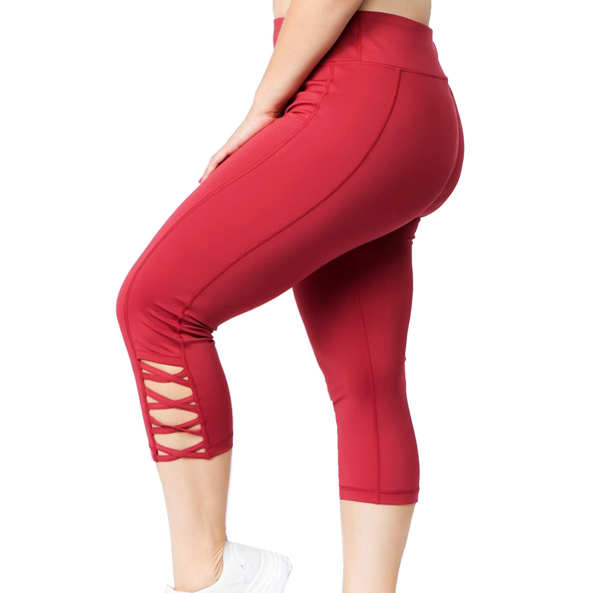 Scarlet Red Plus Size Lattice Workout Capri | Runner Island®