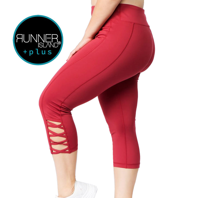 Scarlet Red Plus Size Lattice Workout Capri