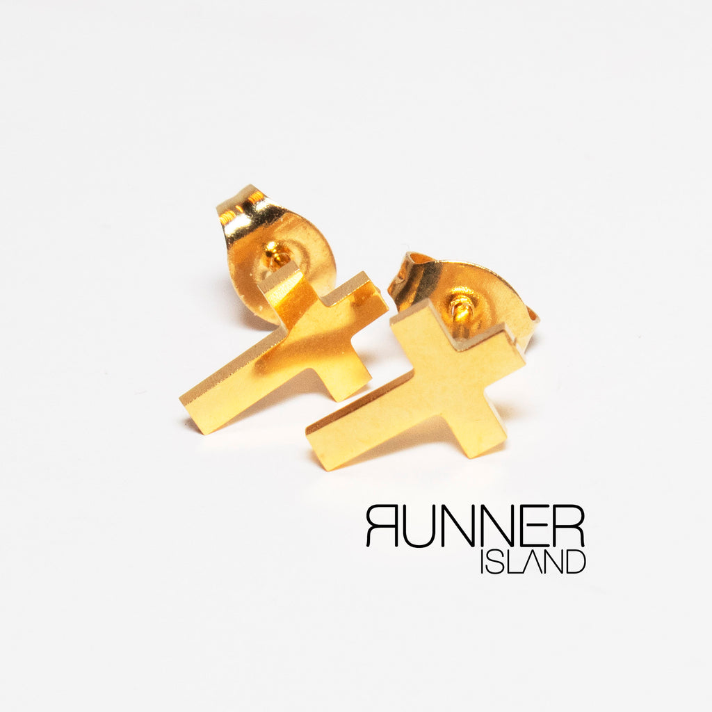 Runner Island Mini Cross Stud Earrings Waterproof Sweat Resistant