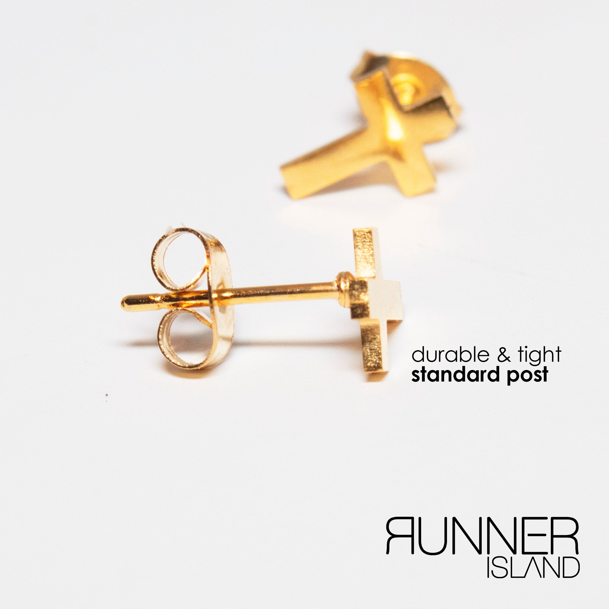 Runner Island Mini Cross Stud Earrings - Waterproof - Sweat Resistant