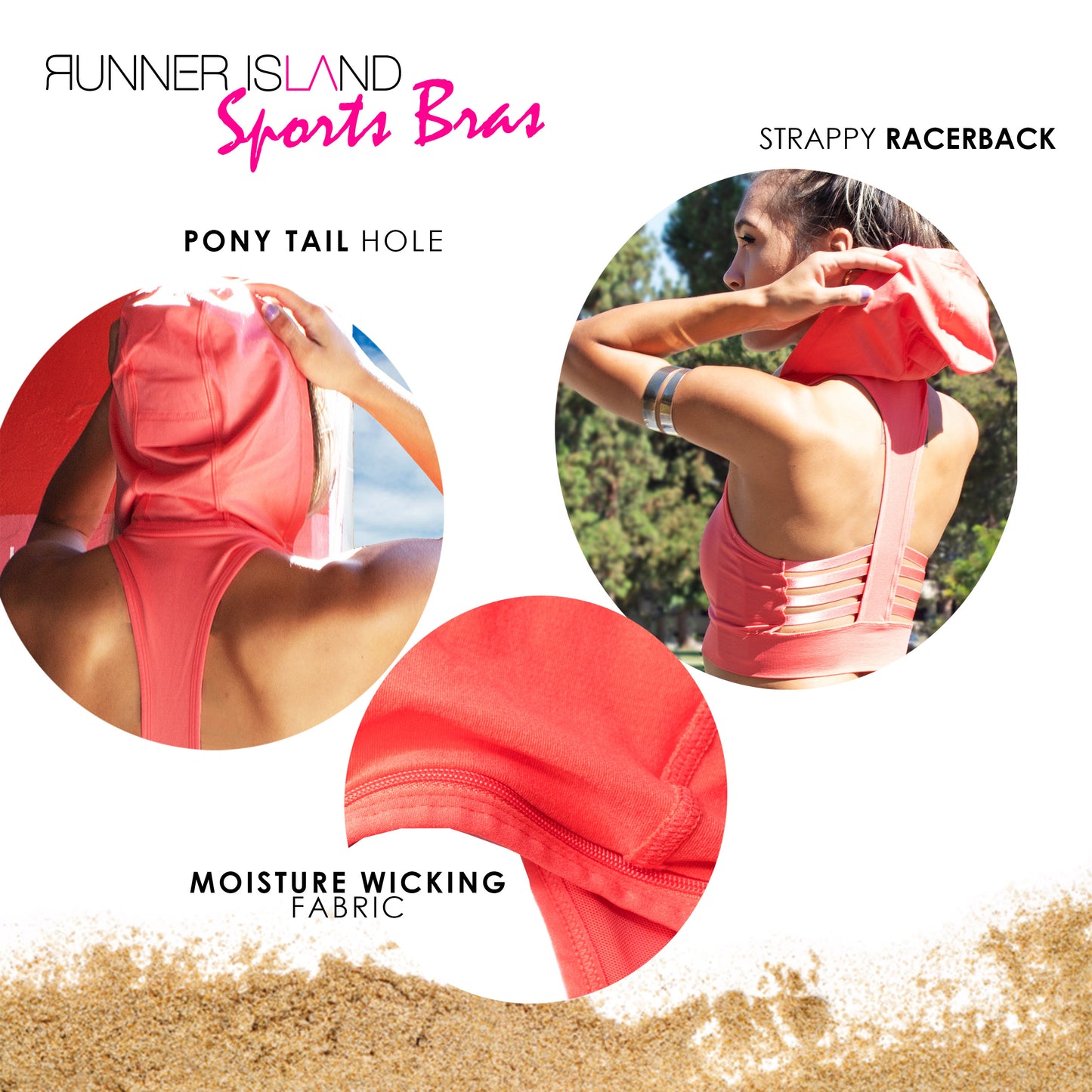 Runner Island Womens Coral Sports Bra Tank Top Hoodie