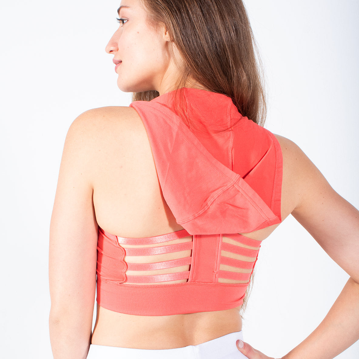 Runner Island Womens Coral Sports Bra Tank Top Hoodie