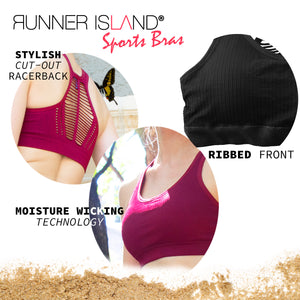Runner Island Black Slits Ribbed Sports Bra