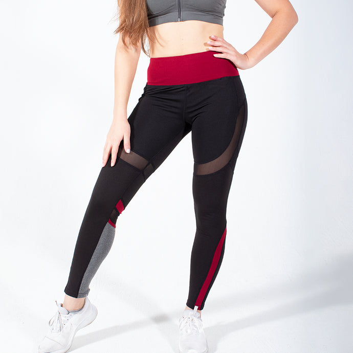 Burgundy Red Speedway Club Mesh Leggings